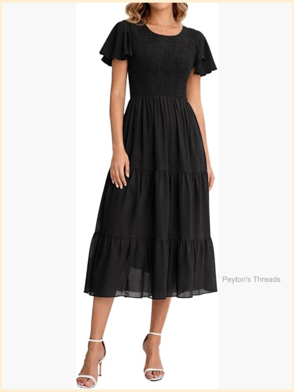 Boho Summer Maxi Dress Ruffle Sleeve Smocked Chiffon Flowy Tiered Dress with